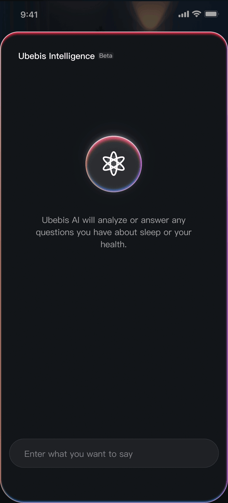 Ubebis Intelligence conversational health assistant interface